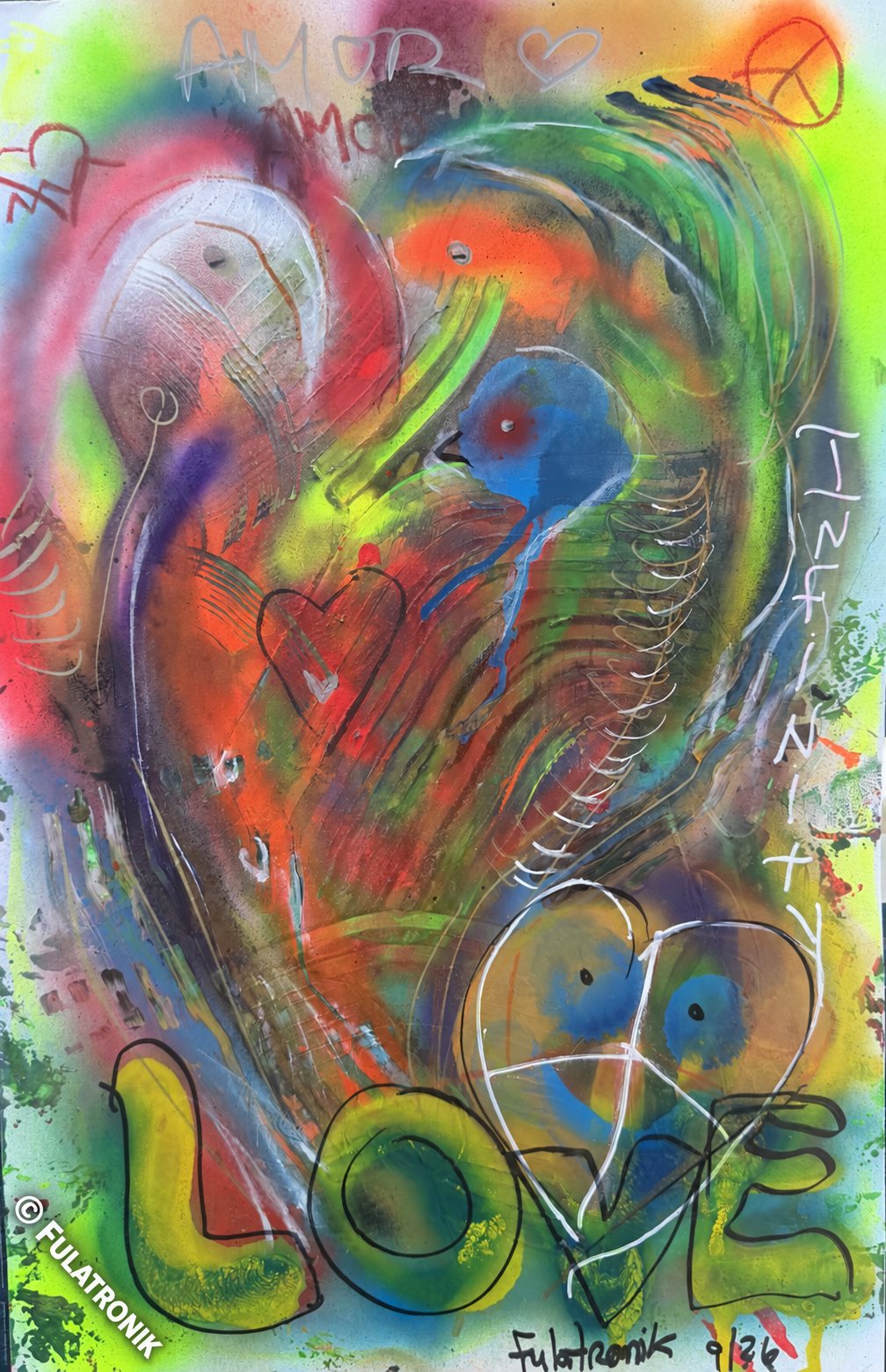 Love Birds, vibrant bird-inspired graffiti painting by Fulatronik