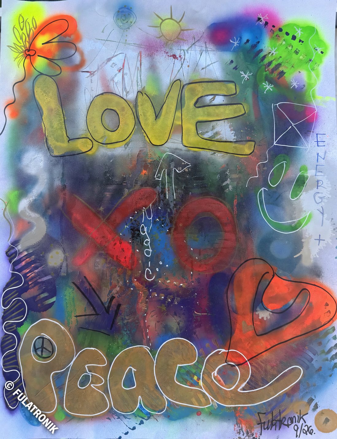 Peace and Love, colorful graffiti painting by Fulatronik
